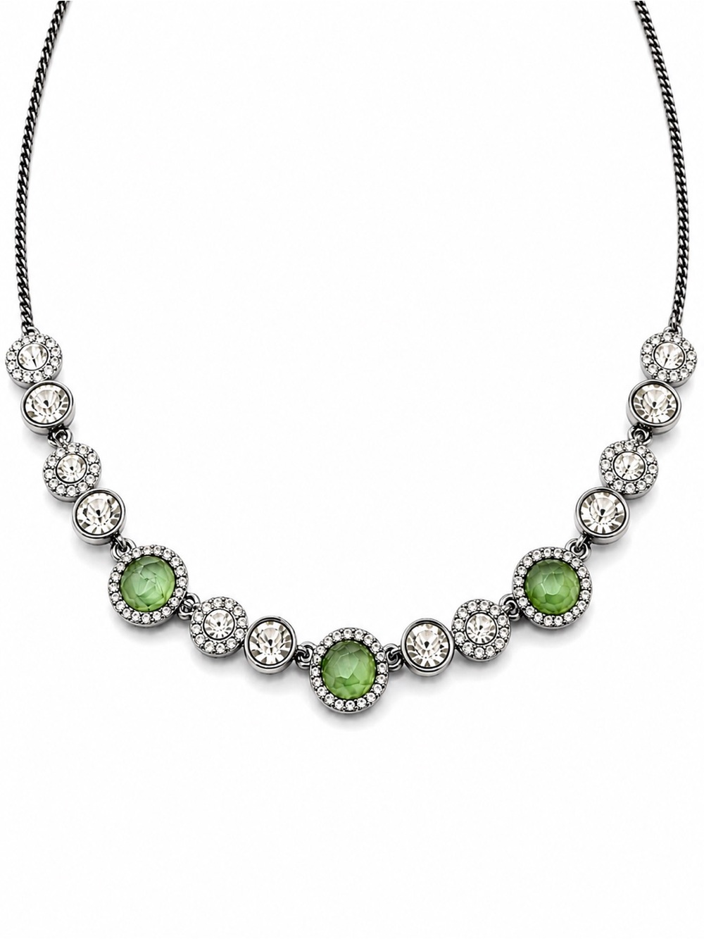 Givenchy Silver Tone Green Crystal Statement Necklace Adjustable